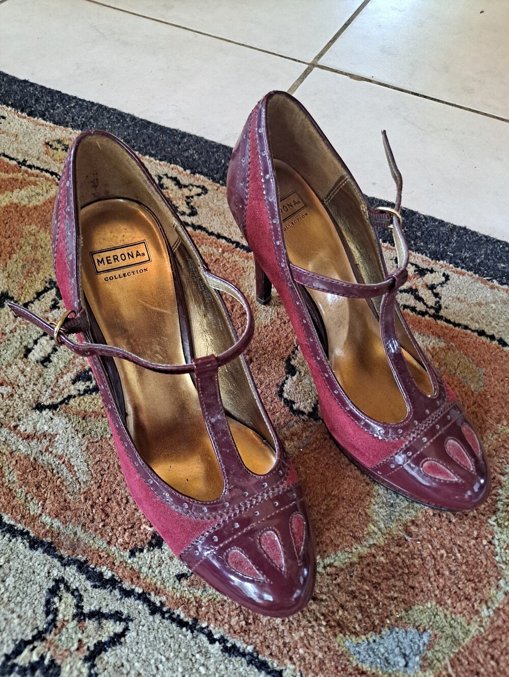 Merona Two-Tone Burgundy T-Strap Pumps